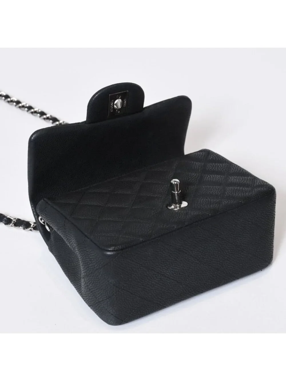 Chanel Mini Quilted 17 Chain Shoulder Bag CC Logo Caviar Leather Black